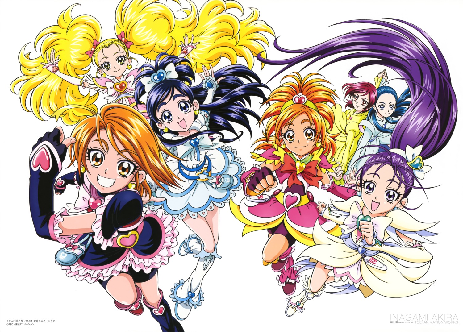 bike_shorts, dress, futari_wa_precure, futari_wa_precure_splash_star, hyuuga_saki, inagami_akira, kiryuu_kaoru, kiryuu_michiru
