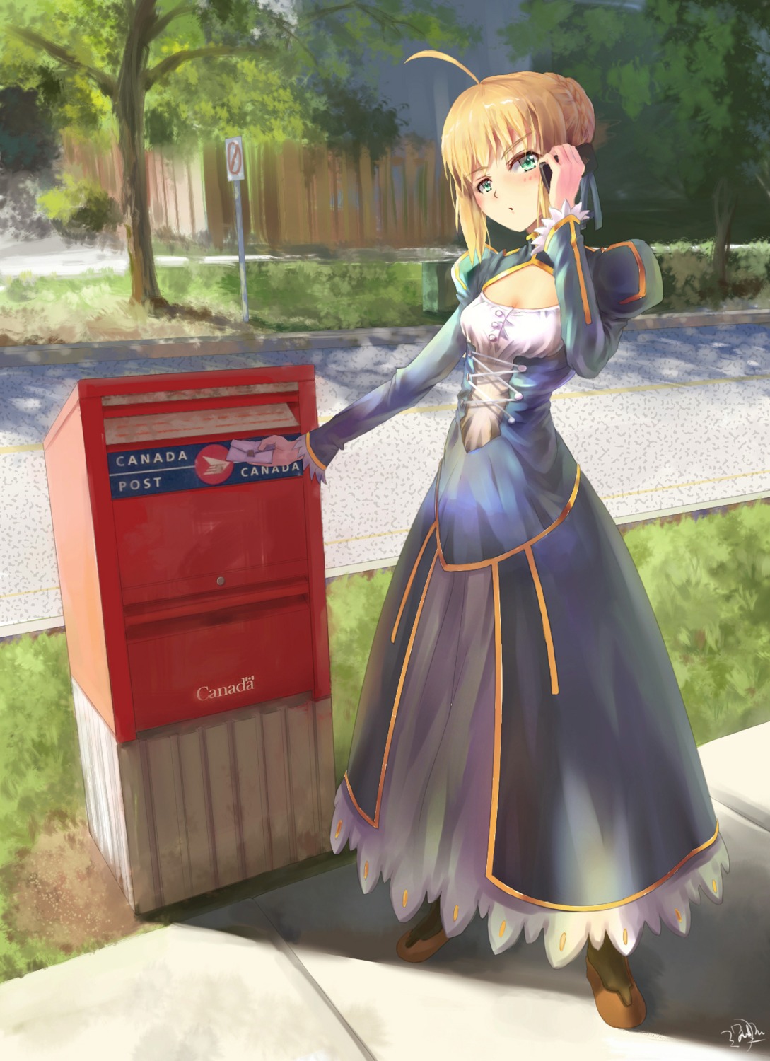 artoria_pendragon_(fate), autographed, cleavage, dress, fate/stay_night, jay_xu