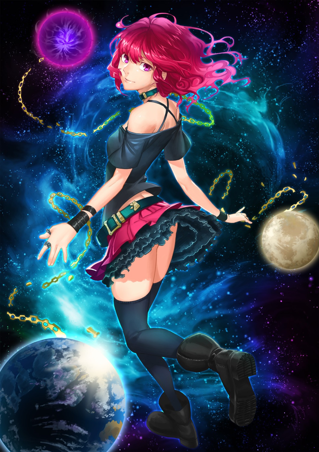 hecatia_lapislazuli, heels, nopan, sanwood_mori, thighhighs, touhou