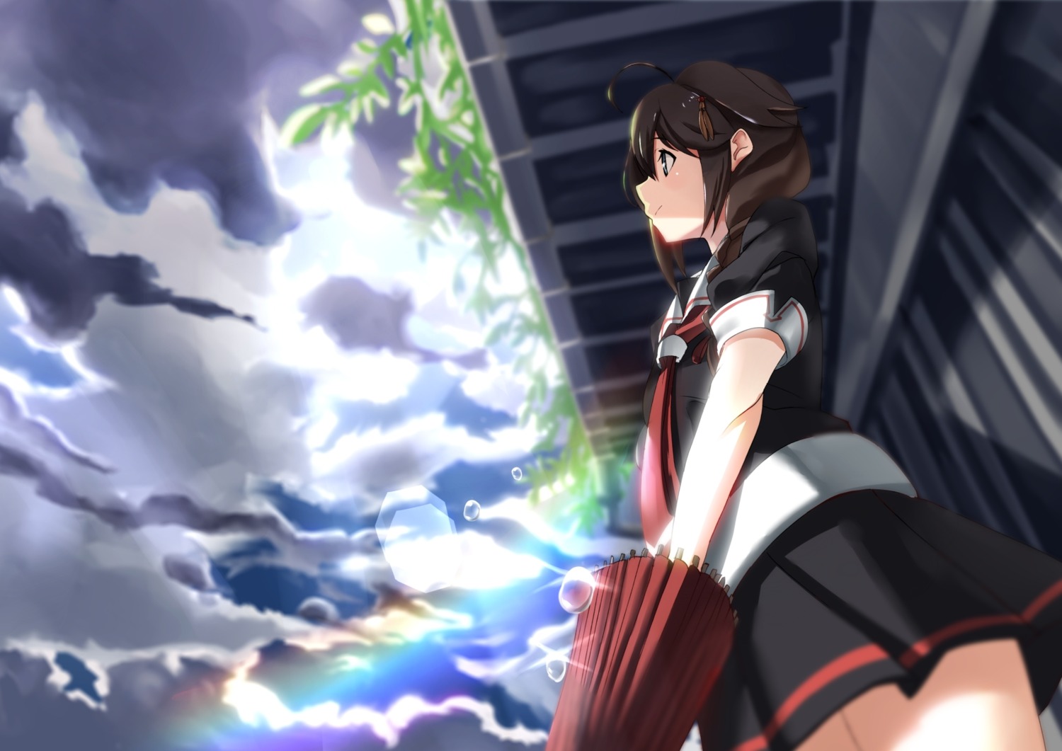 kantai_collection, seifuku, shigure_(kancolle), tsuuhan, umbrella