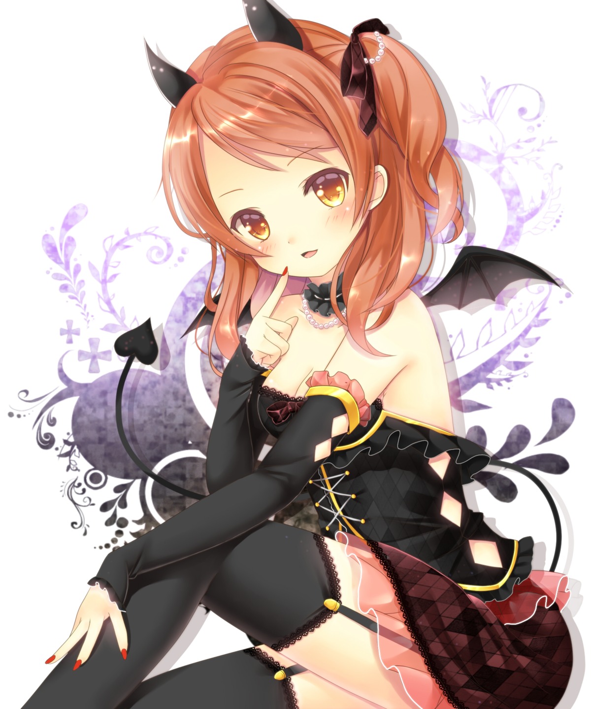 cleavage, harukaruha, horns, houjou_karen, no_bra, see_through, stockings, tail, the_idolm@ster, the_idolm@ster_cinderella_girls, thighhighs, wings