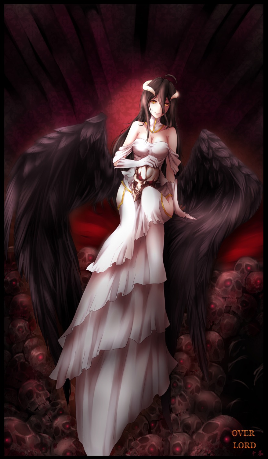 albedo_(overlord), cleavage, dress, horns, overlord, senjou_satsuki, wings