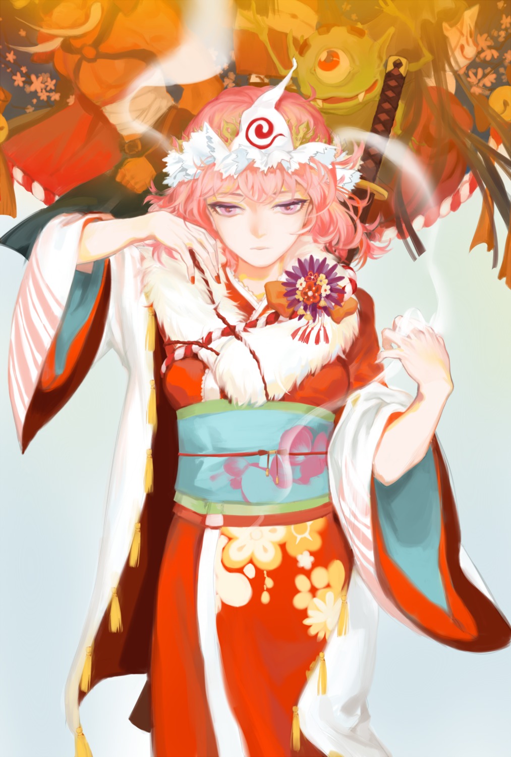 kimono, qidai, saigyouji_yuyuko, sword, touhou
