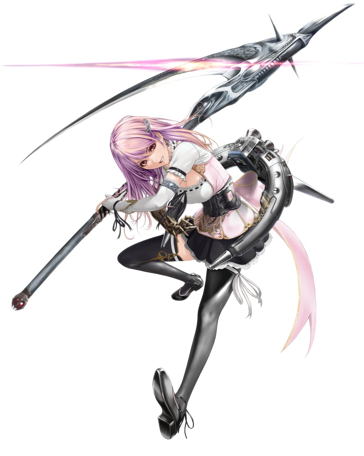 cleavage, heels, shisshou_senkoku, thighhighs, weapon