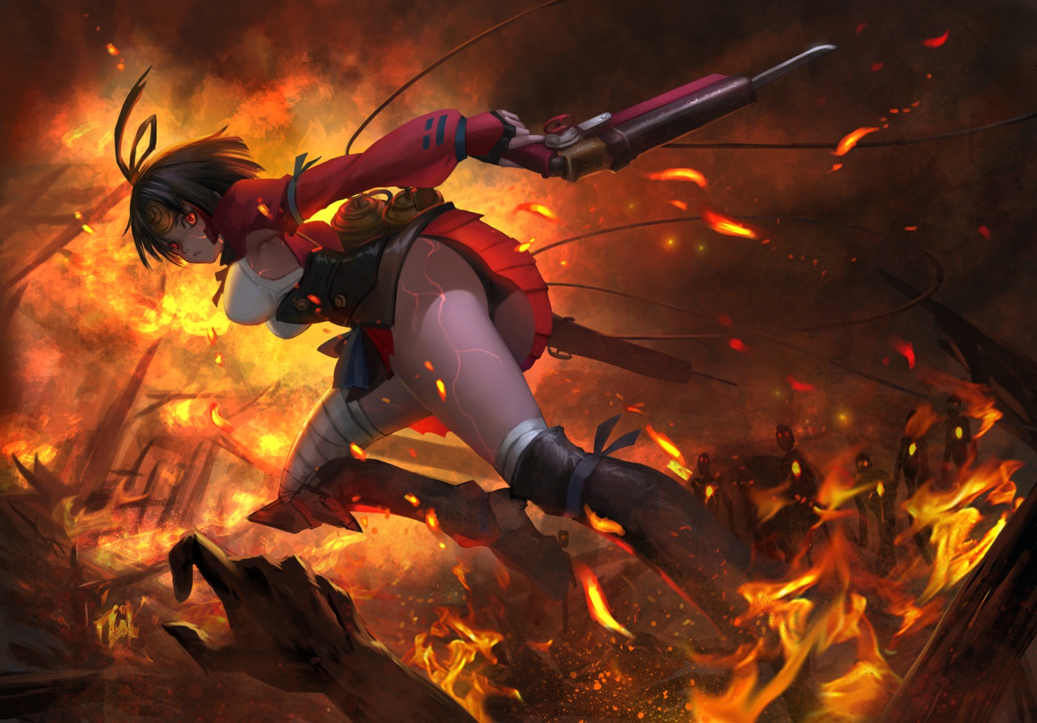 armor, ass, bandages, gun, koutetsujou_no_kabaneri, mumei, pantsu, yuwei_li