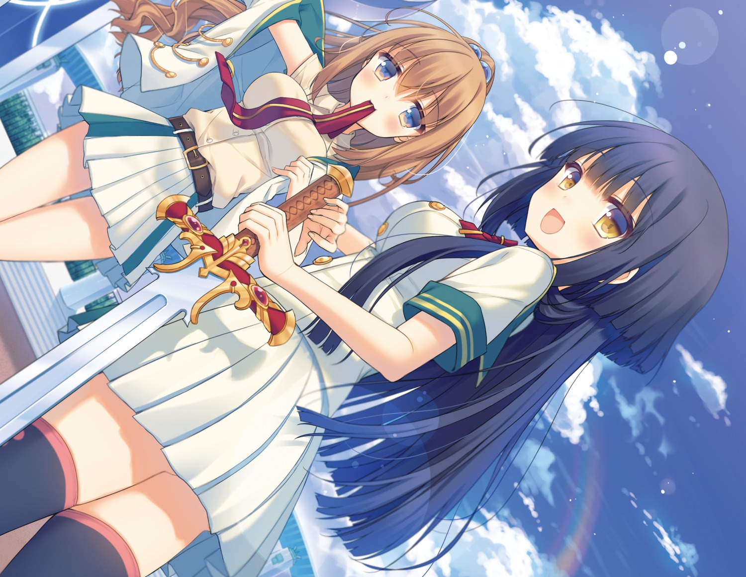 seifuku, sword, thighhighs, yamucha