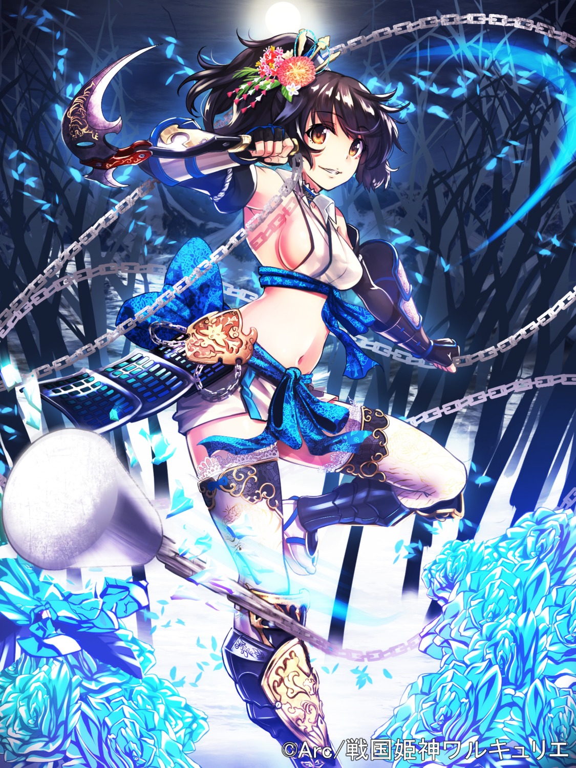 armor, beniimo_danshaku, no_bra, sengoku_kishin_valkyrie, thighhighs, weapon