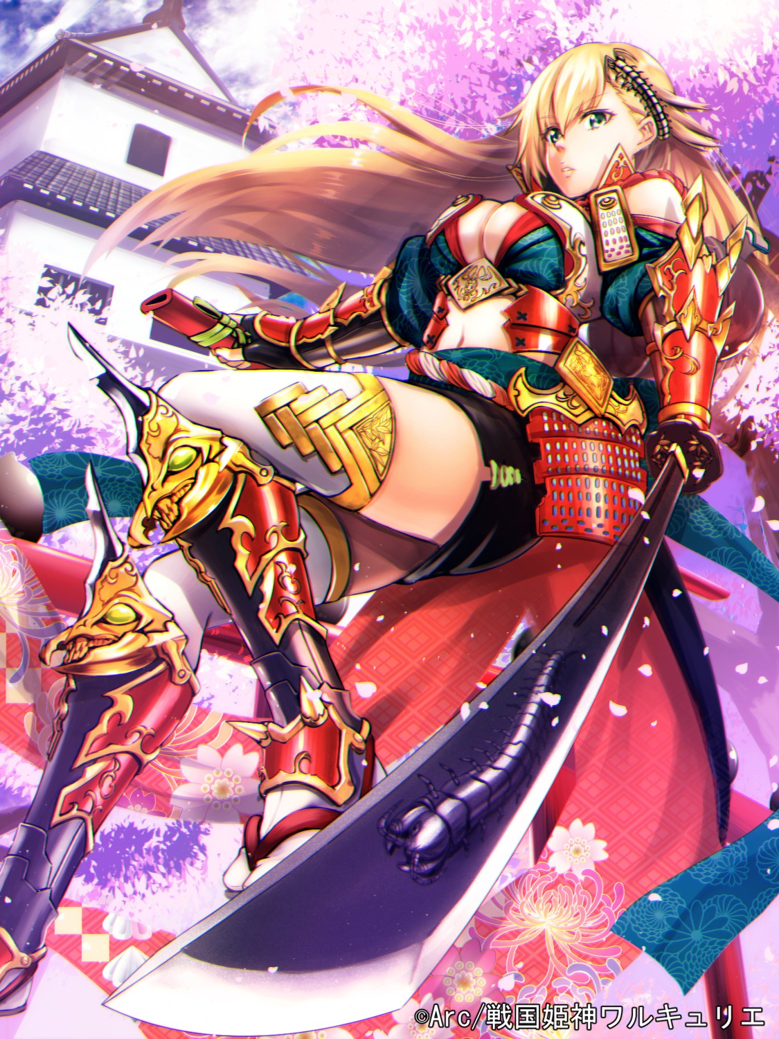 armor, beniimo_danshaku, cleavage, no_bra, sengoku_kishin_valkyrie, sword, thighhighs