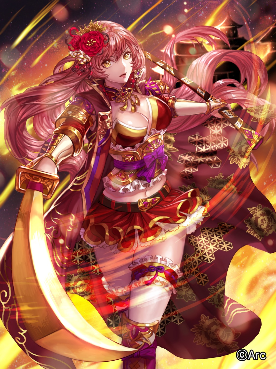 armor, box_(hotpppink), cleavage, garter, japanese_clothes, sengoku_kishin_valkyrie, sword, thighhighs