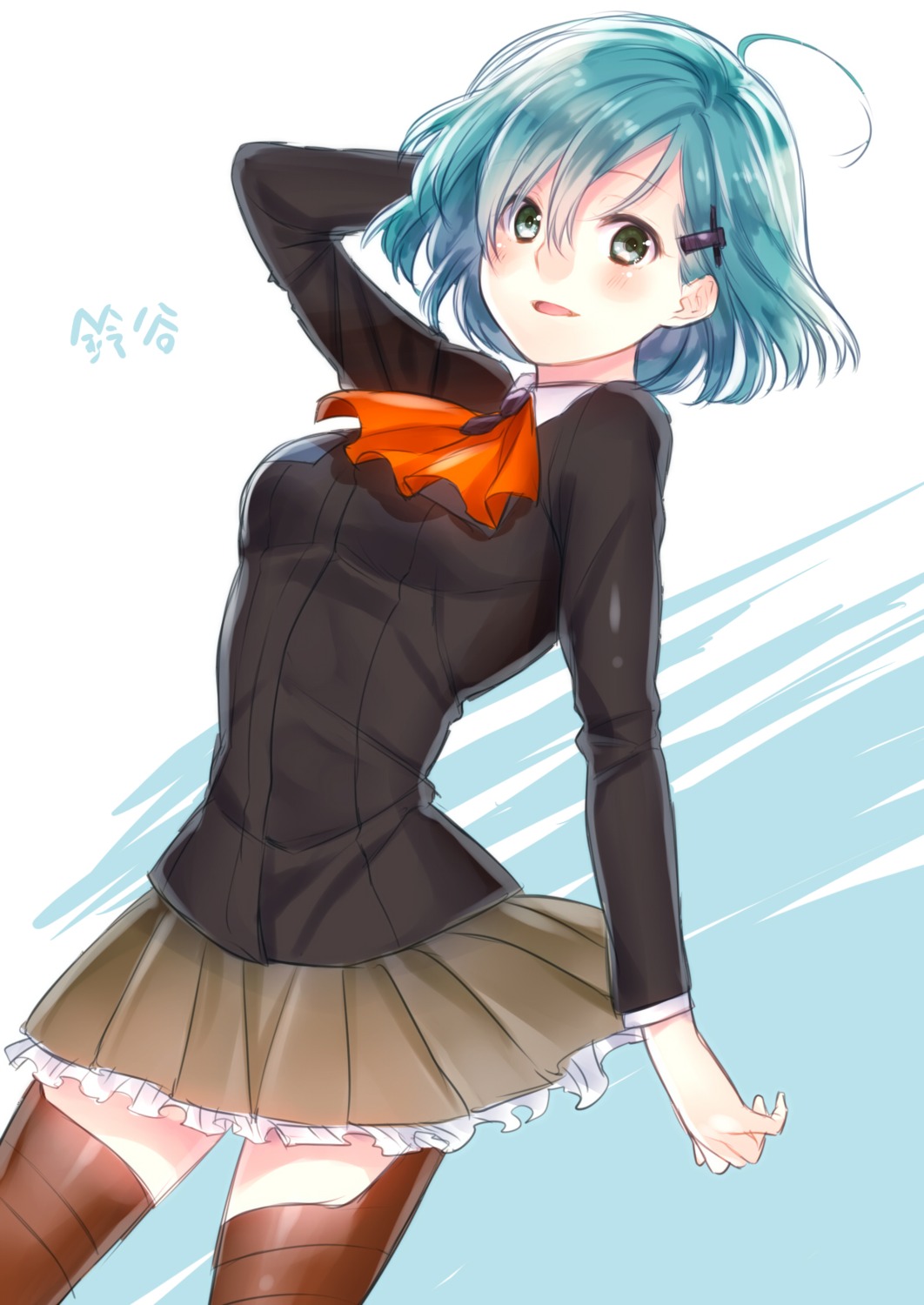 kantai_collection, ryuuki_(hydrangea), seifuku, suzuya_(kancolle), thighhighs