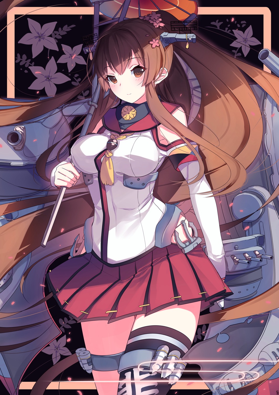 jun_project, kantai_collection, thighhighs, umbrella, yamato_(kancolle)