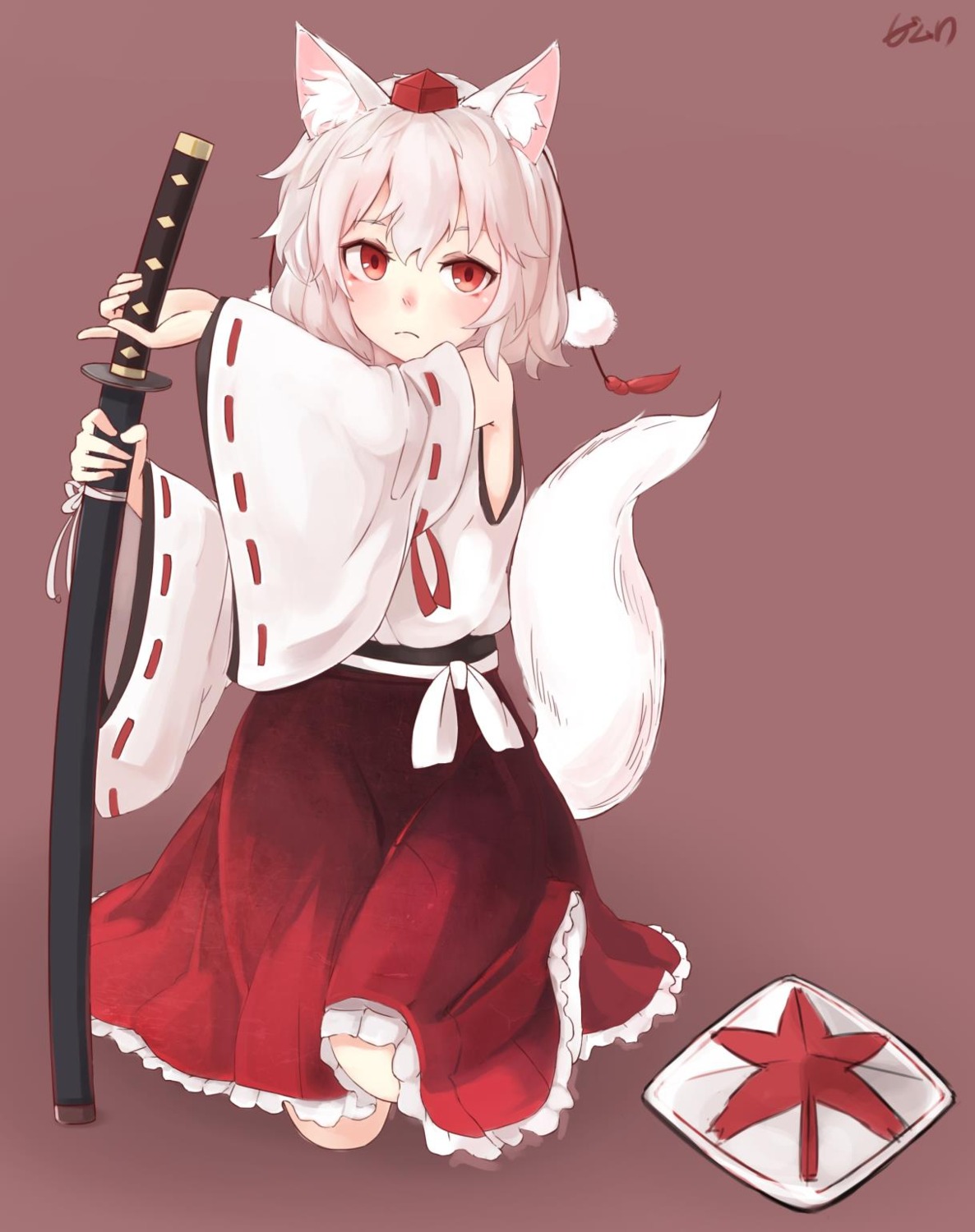 animal_ears, bimuri, inubashiri_momiji, sword, tail, touhou