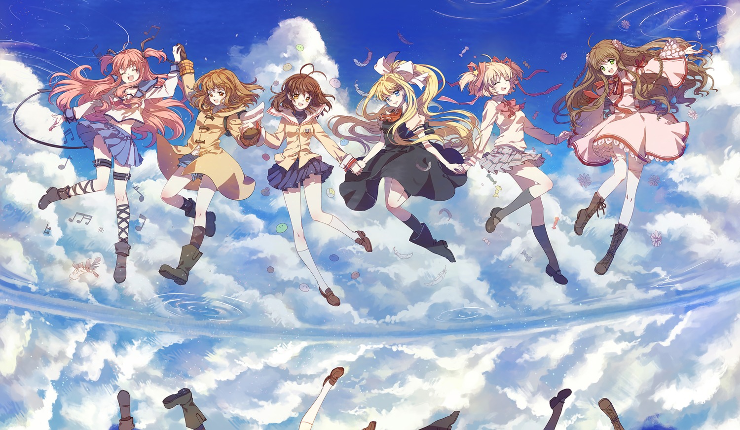 air, angel_beats!, cat_princess, clannad, crossover, dress, furukawa_nagisa, garter, kamikita_komari, kamio_misuzu, kanbe_kotori, kanon, little_busters!, rewrite, seifuku, tail, thighhighs, tsukimiya_ayu, yoshioka_yui