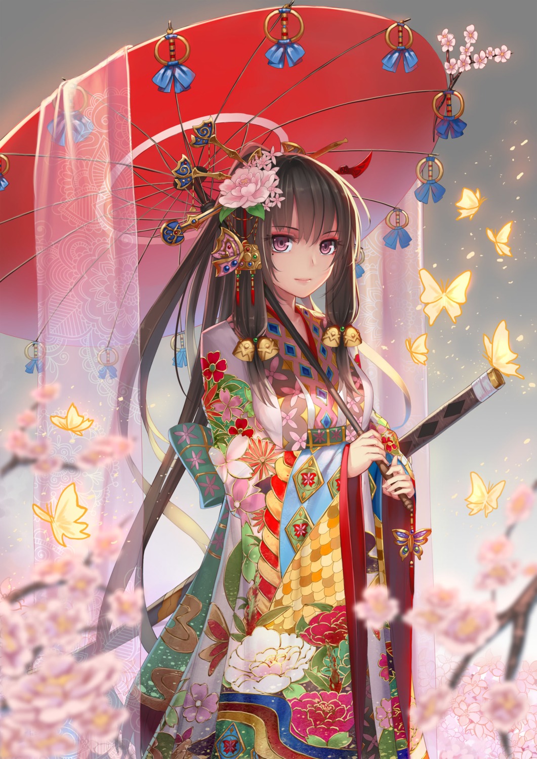 kimono, musyne_xsk, sword, umbrella