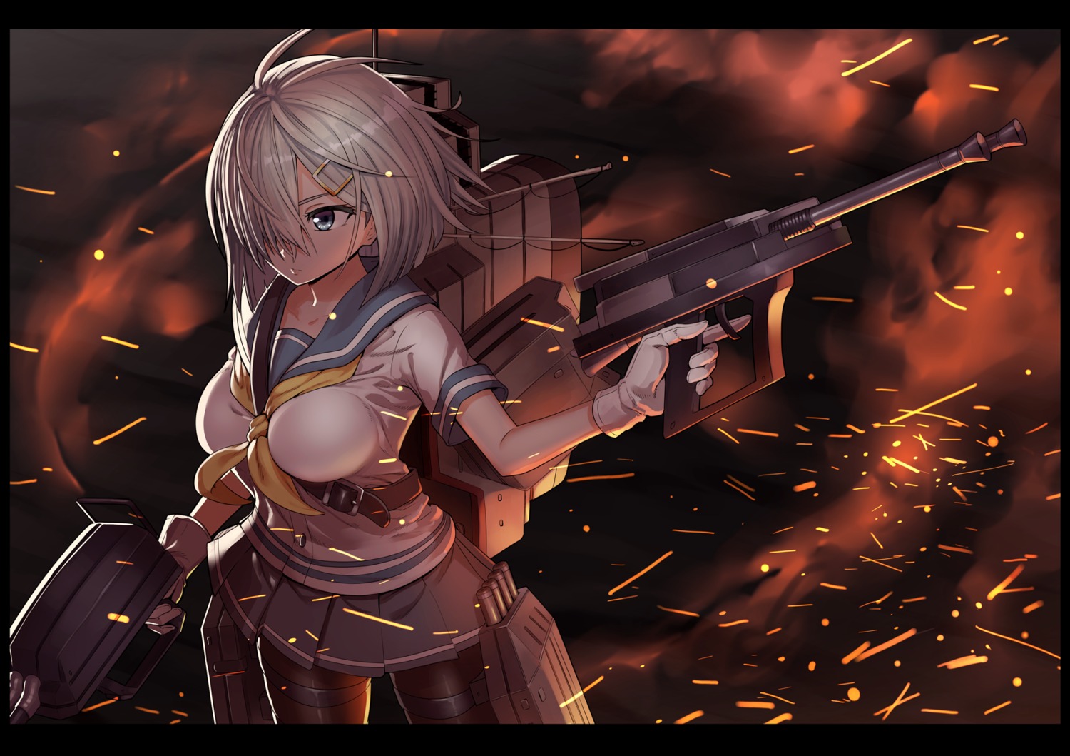 gun, hamakaze_(kancolle), kantai_collection, omaru09, pantyhose, seifuku