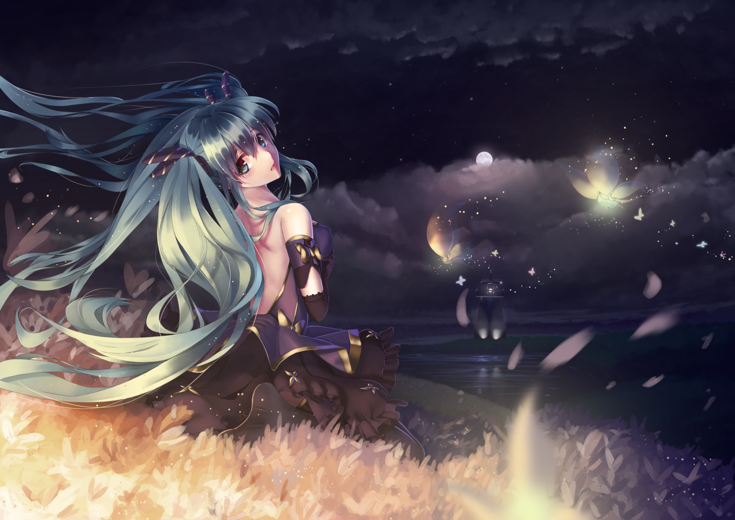 aliasing, breast_hold, dress, hatsune_miku, nishiro_ryoujin, no_bra, pantyhose, vocaloid