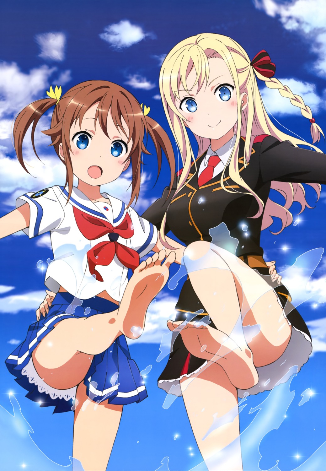feet, high_school_fleet, kimiya_ryousuke, misaki_akeno, nopan, seifuku, uniform, wet, wilhelmina_braunschweig_ingenohl_friedeburg