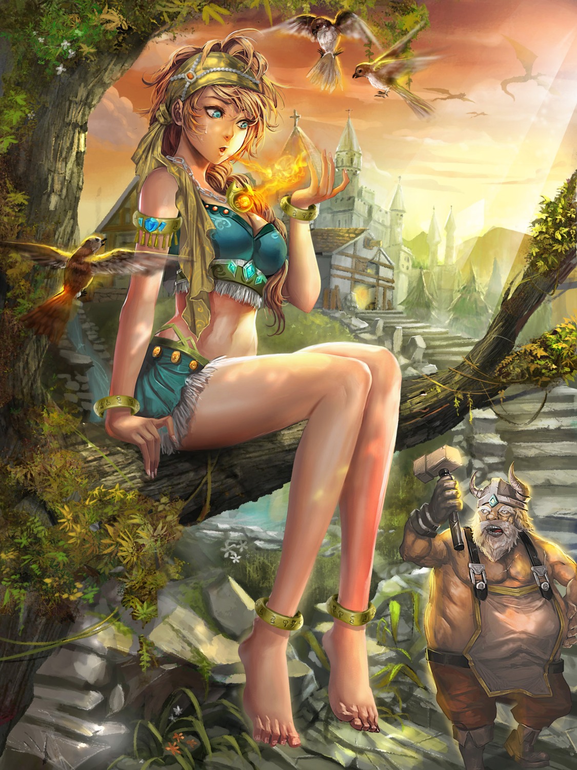 cleavage, feet, ken_(artist), weapon
