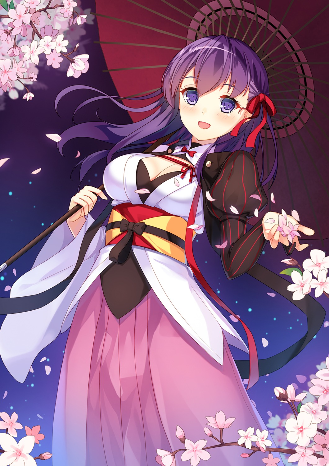 cleavage, fate/grand_order, fate/stay_night, japanese_clothes, matou_sakura, umbrella, yongheng_zhi_wu
