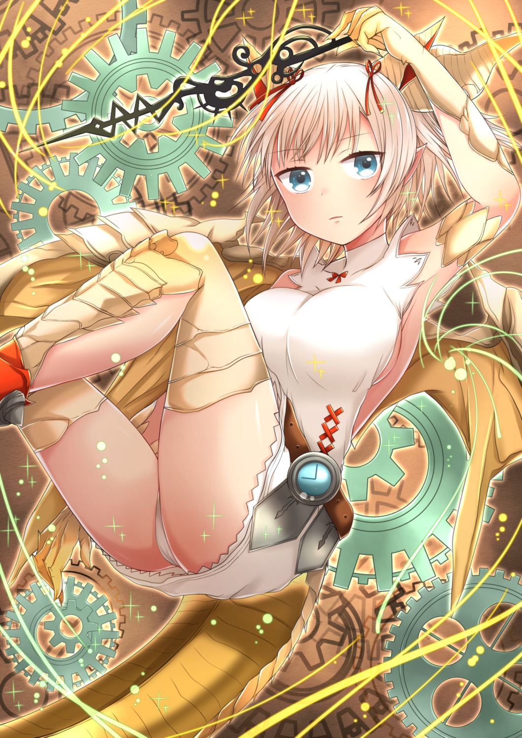 akirannu, dress, horns, no_bra, pantsu, pointy_ears, puzzle_&_dragons, tail, wings