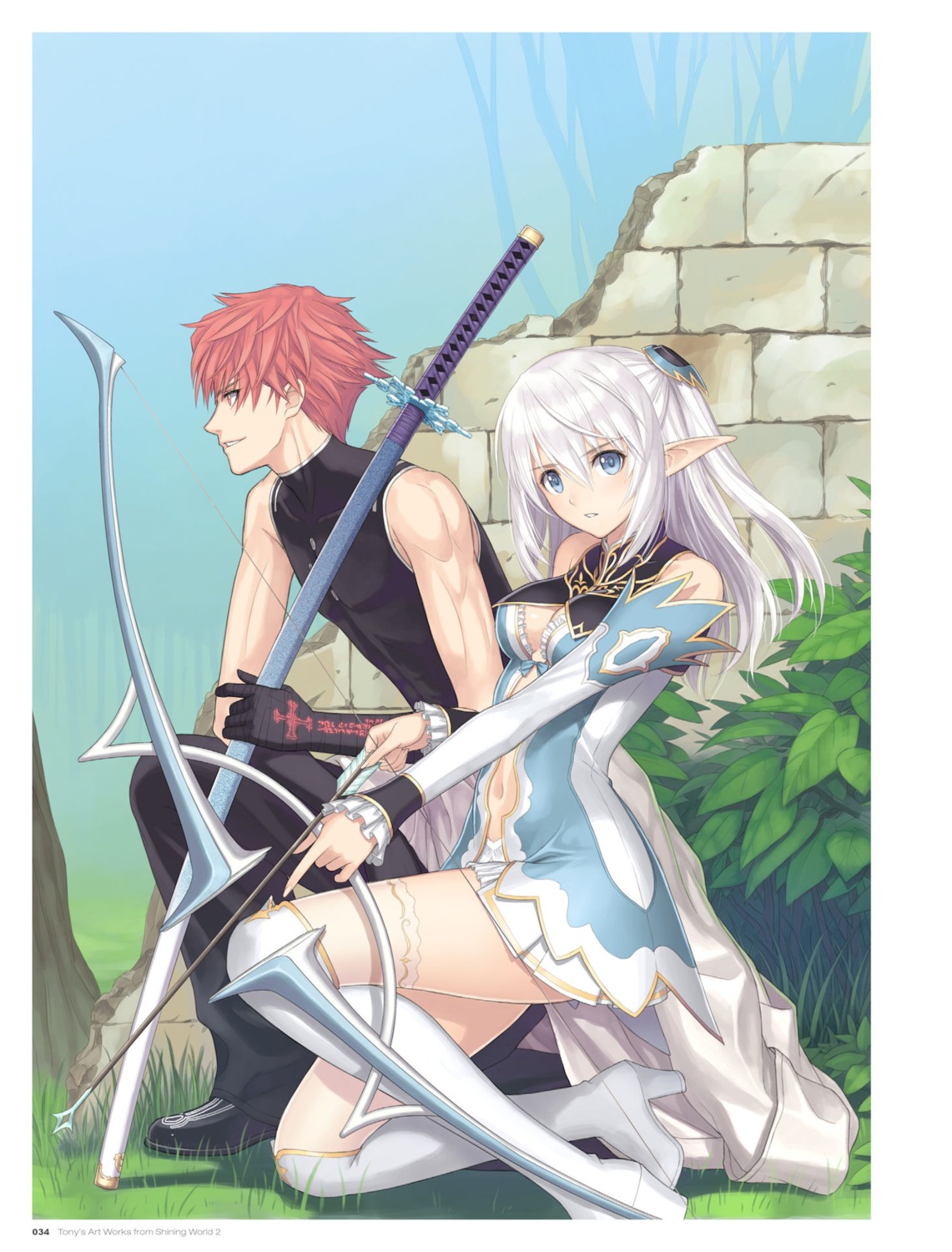 altina_mhe-re_sylphith, cleavage, digital_version, dress, elf, garter, heels, no_bra, pointy_ears, seena_rage, sega, shining_blade, shining_world, sword, thighhighs, tony_taka, weapon