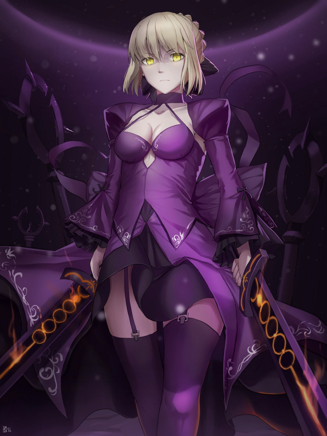 artoria_pendragon_(fate), artoria_pendragon_alter_(fate), cleavage, dress, fate/grand_order, fate/stay_night, kakekcaboel, stockings, sword, thighhighs
