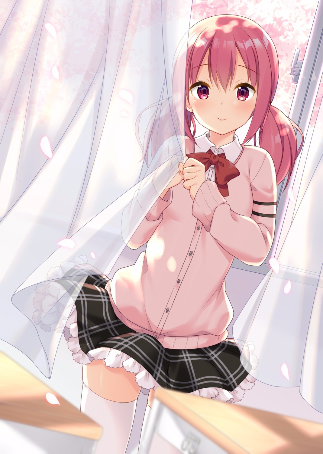 bekotarou, hasegawa_urumi, seifuku, sweater, thighhighs