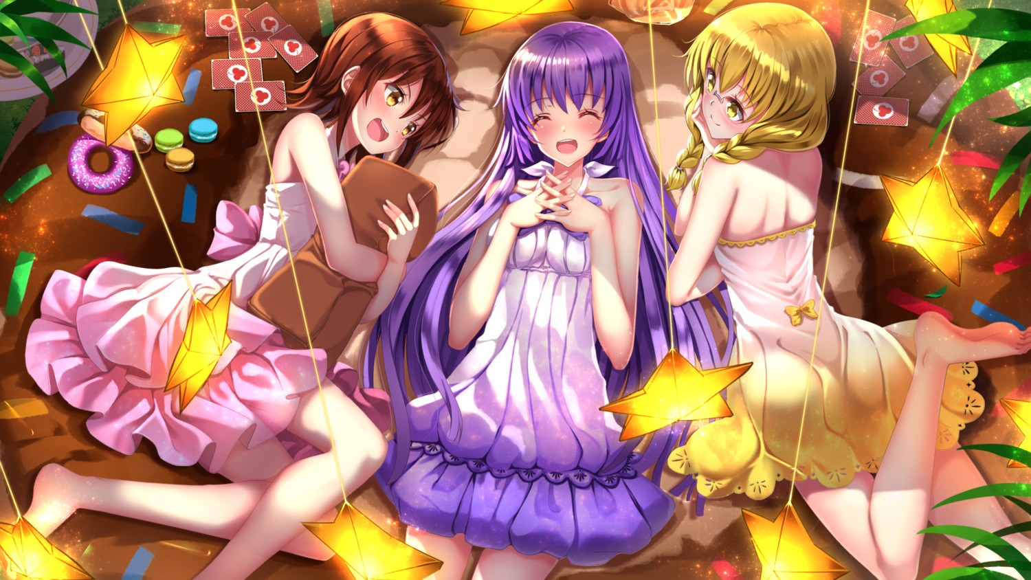 dress, feet, hayama_teru, megane, nishikawa_youko, no_bra, odagiri_futaba, sansha_sanyou