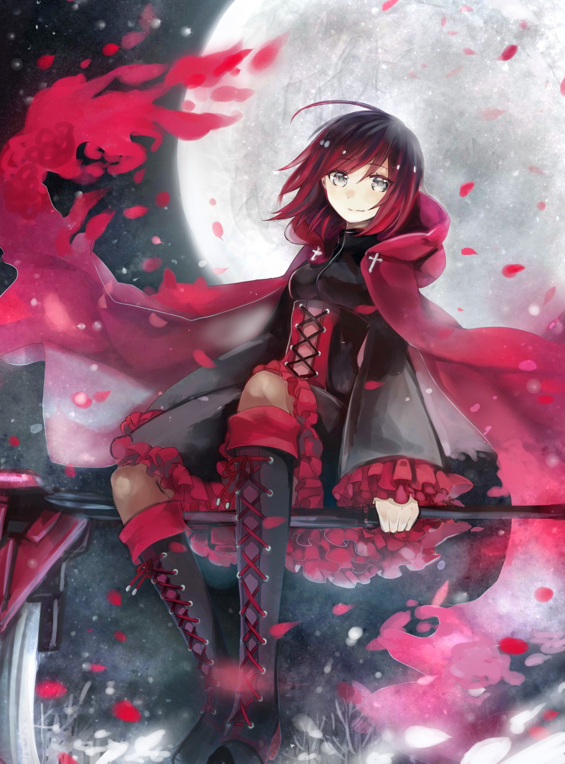 akikaze_(pokekinokokikaku), dress, pantyhose, ruby_rose, rwby, weapon
