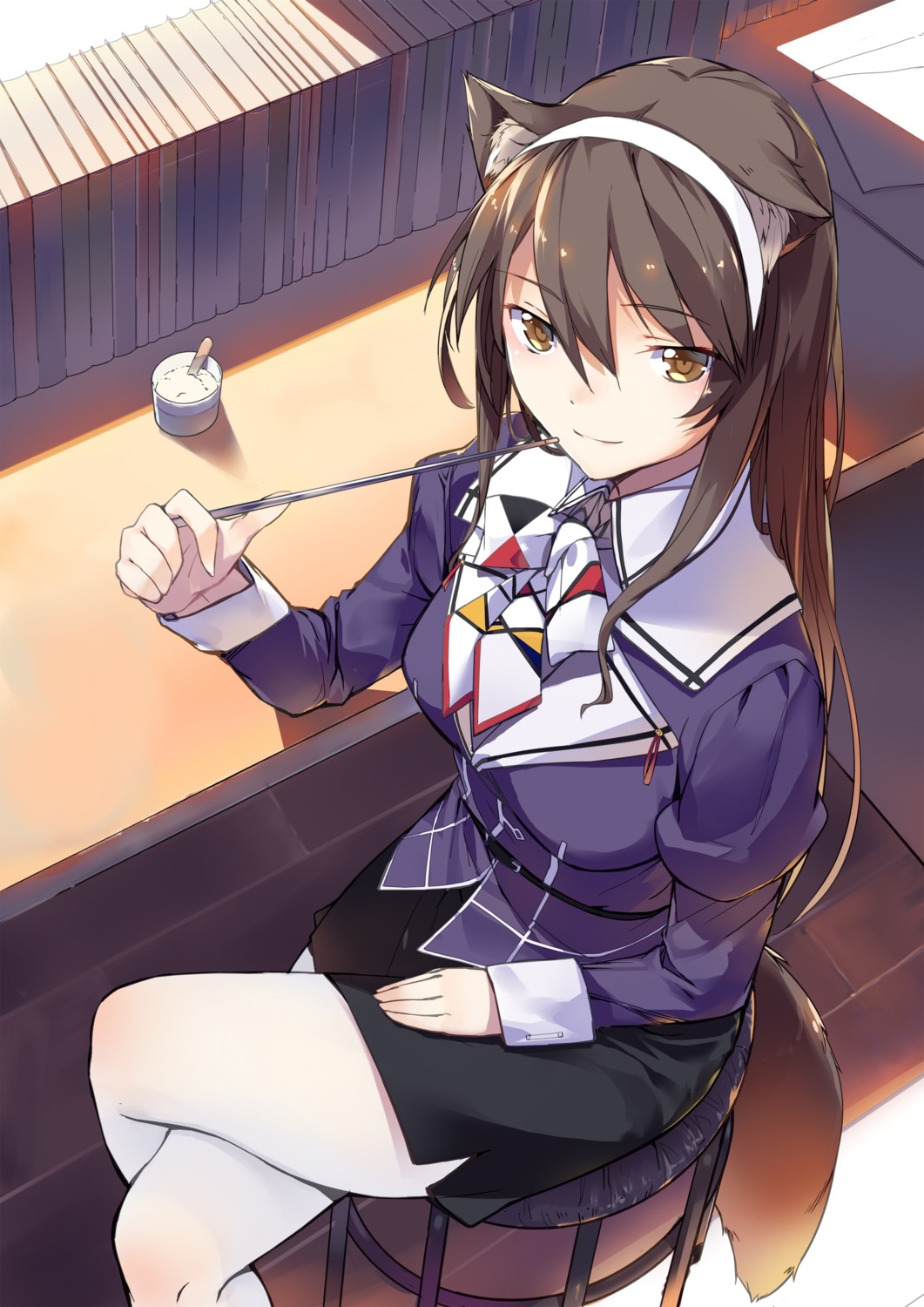 animal_ears, ashigara_(kancolle), kantai_collection, moe_monokatari, pantyhose, tail, uniform