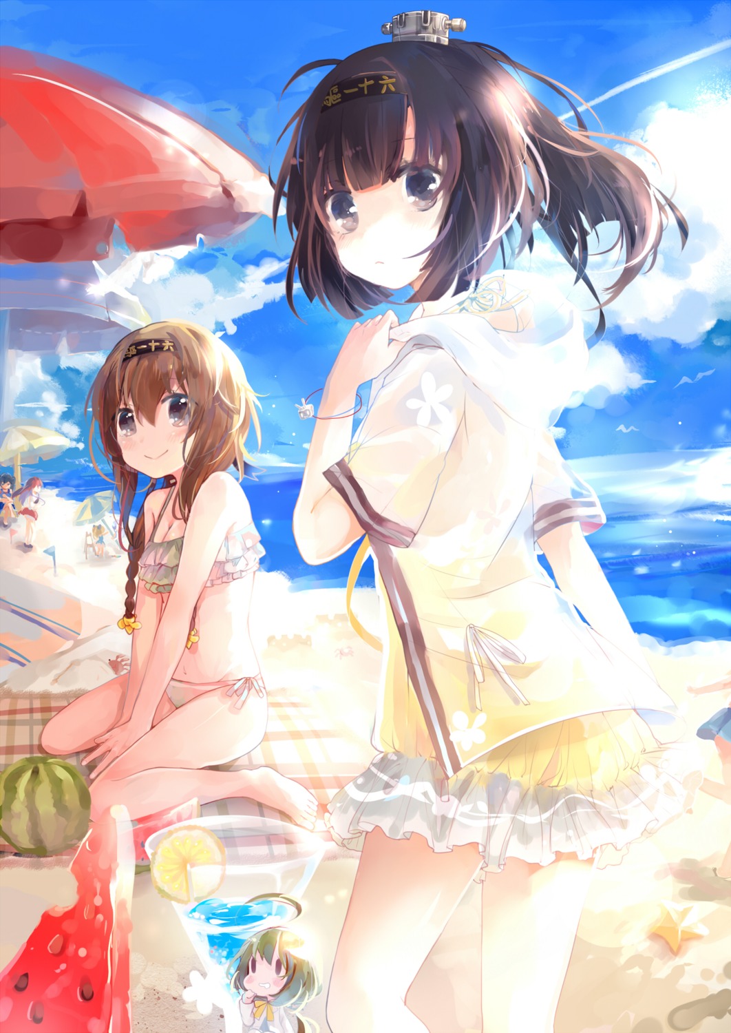 akagi_(kancolle), akizuki_(kancolle), bikini, cleavage, fairy_(kancolle), kaga_(kancolle), kantai_collection, kinyla, see_through, swimsuits, teruzuki_(kancolle)