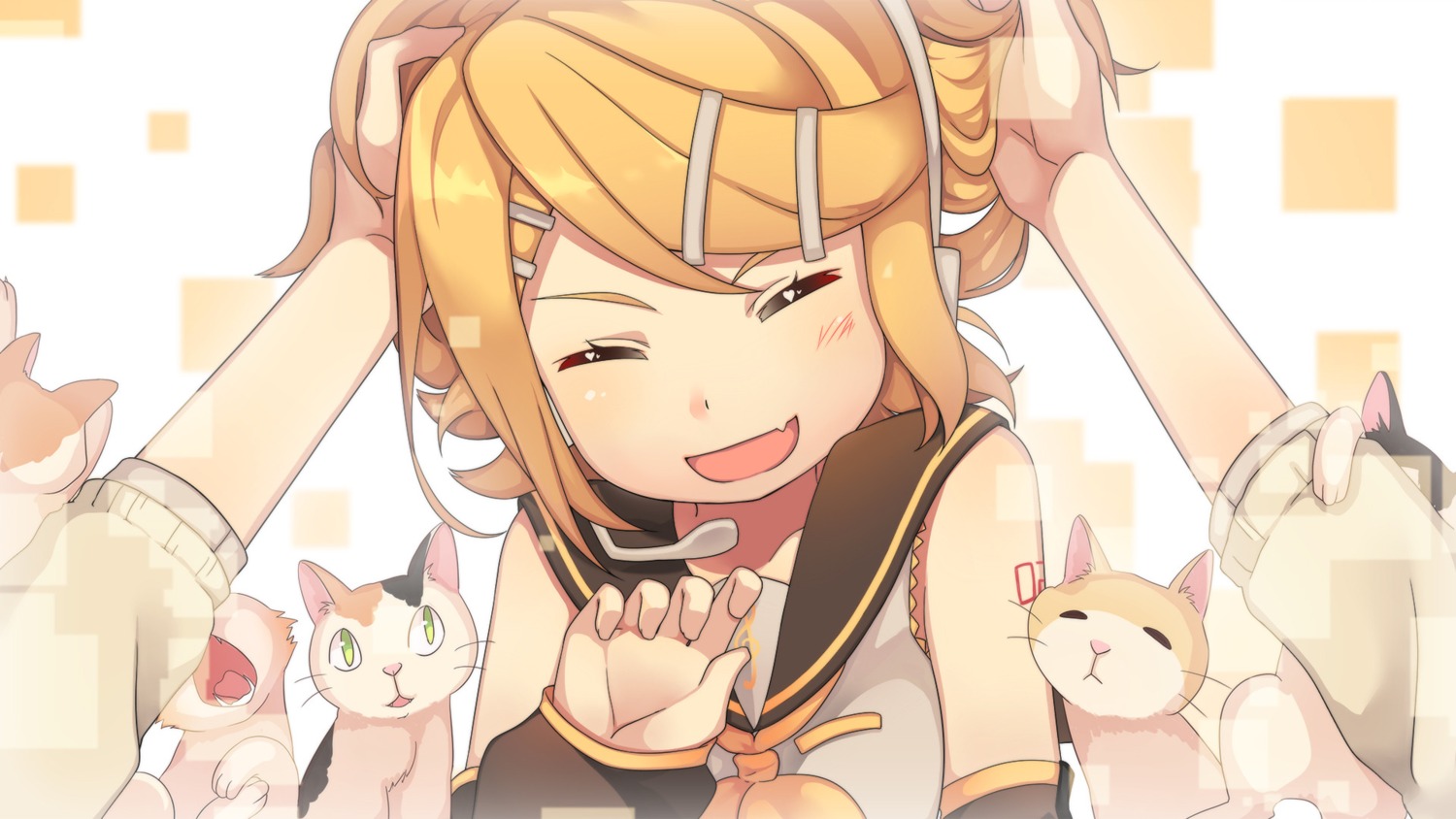 kagamine_rin, neko, tattoo, vocaloid, wallpaper, zazuzu