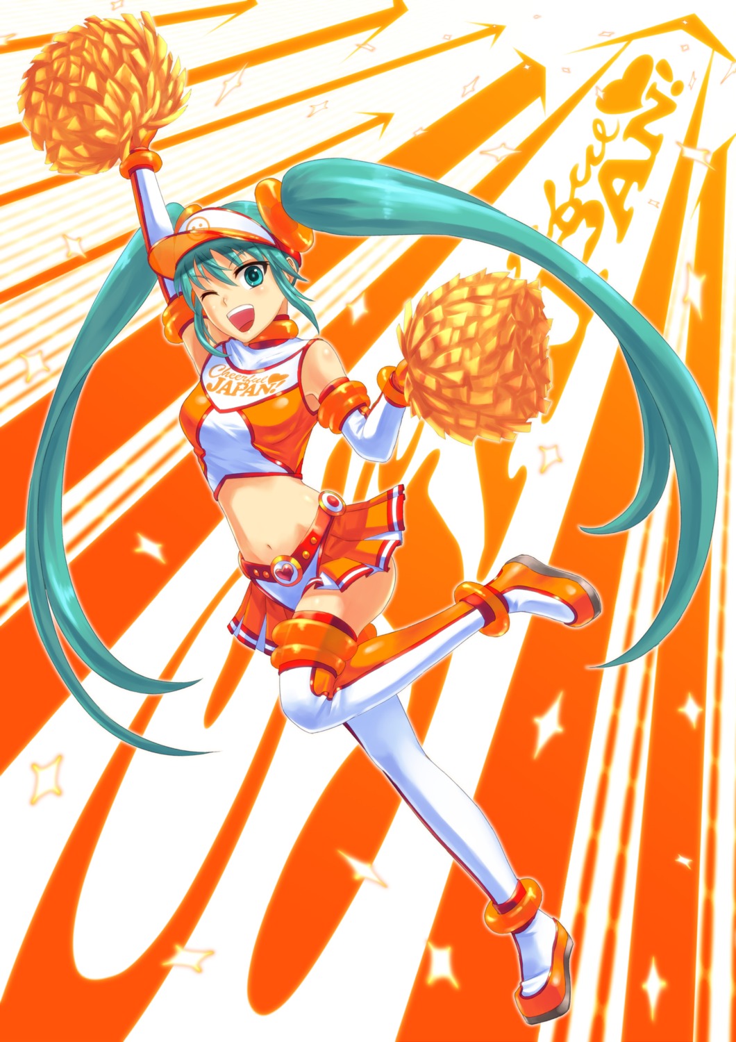 cheerleader, hatsune_miku, shingo_(picturepuzzle), thighhighs, vocaloid