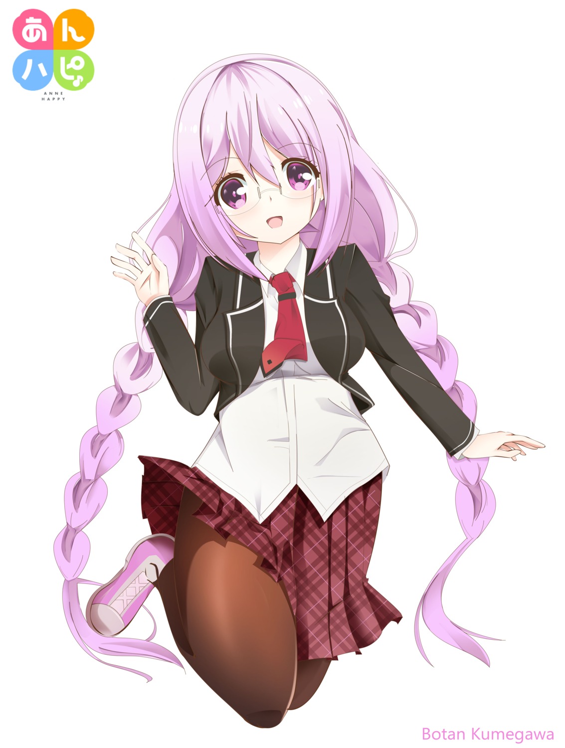 anne_happy, kumegawa_botan, megane, pantyhose, seifuku