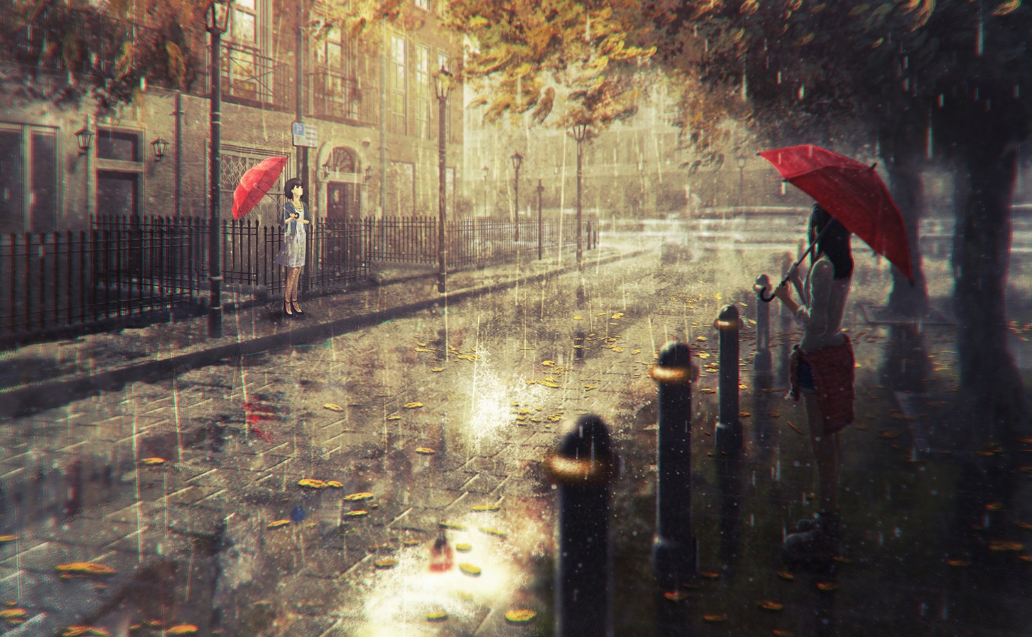 dress, heels, landscape, natsu_(hottopeppa3390), umbrella