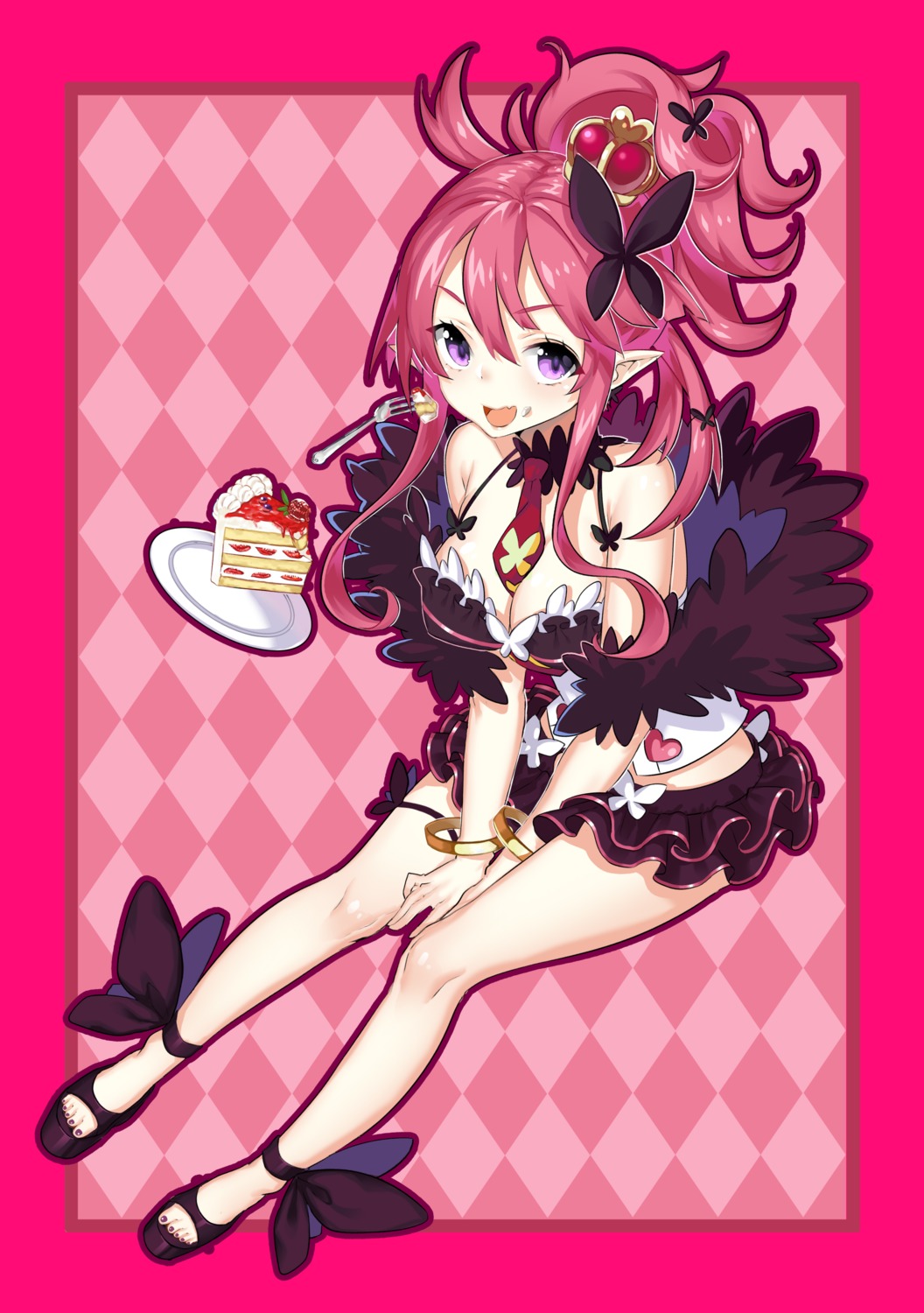 cleavage, cream, disgaea, disgaea_5, garter, kikimi, pointy_ears, seraphina