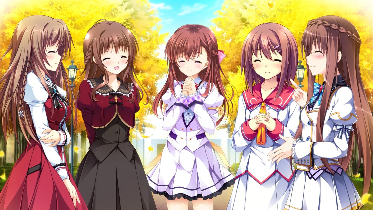 asakura_chihiro, crossover, ensemble_(company), game_cg, hana_to_otome_ni_shukufuku_wo, kimishima_ao, mahara_aoi, miyama_mizuki, mutou_kurihito, nakatama_kyou, otome_ga_irodoru_koi_no_essence, otome_ga_kanaderu_koi_no_aria, otome_ga_tsumugu_koi_no_canvas, sakura_mau_otome_no_rondo, seifuku, shouna_mitsuishi, trap, tsukahara_izumi, tsukioka_akira