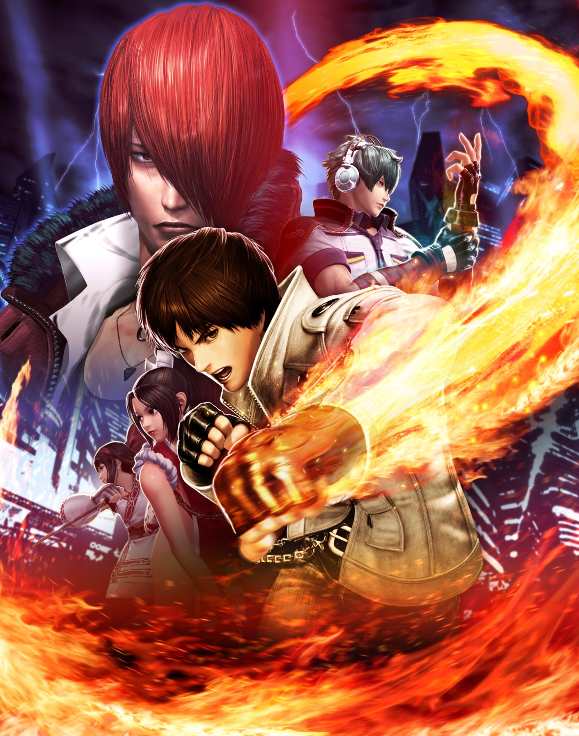 headphones, king_of_fighters, kusanagi_kyou, nakoruru, shiranui_mai, tagme, weapon, yagami_iori