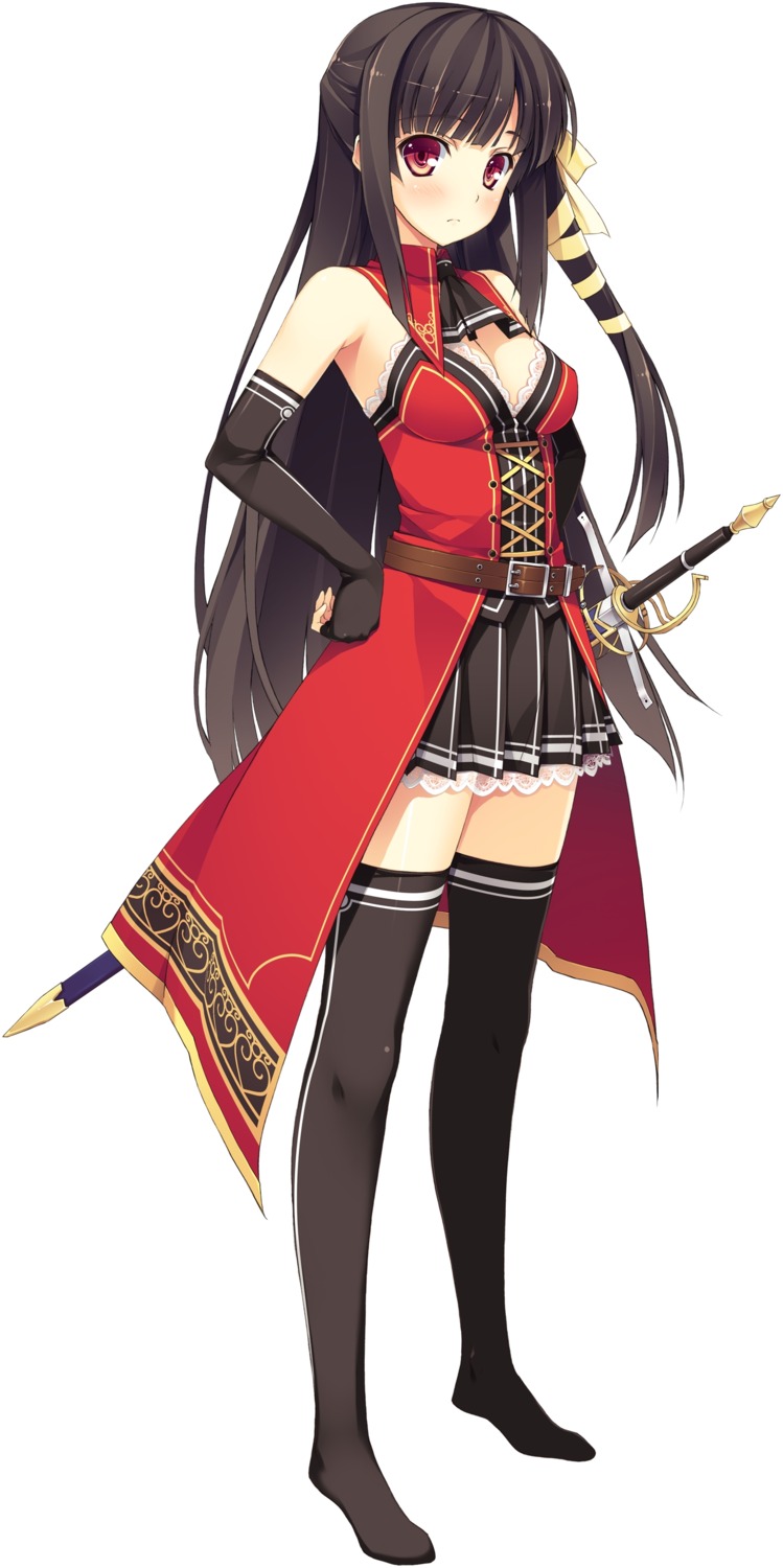 cleavage, effordom_soft, koikishi_purely_kiss, shidou_mana, sword, thighhighs, uniform, yuuki_hagure