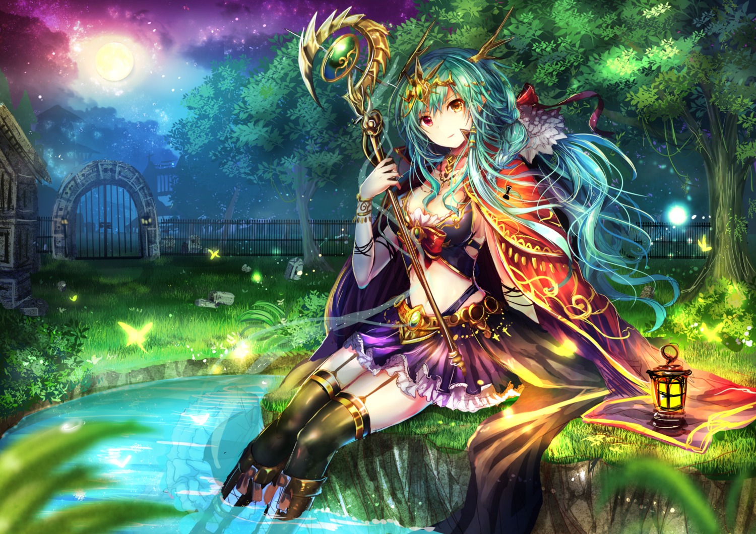 armor, cleavage, rudia, stockings, thighhighs, weapon, wet