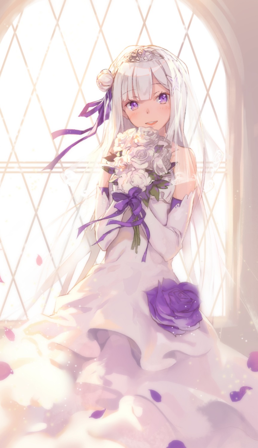 dress, emilia_(re_zero), re:zero_kara_hajimeru_isekai_seikatsu, shouin, wedding_dress