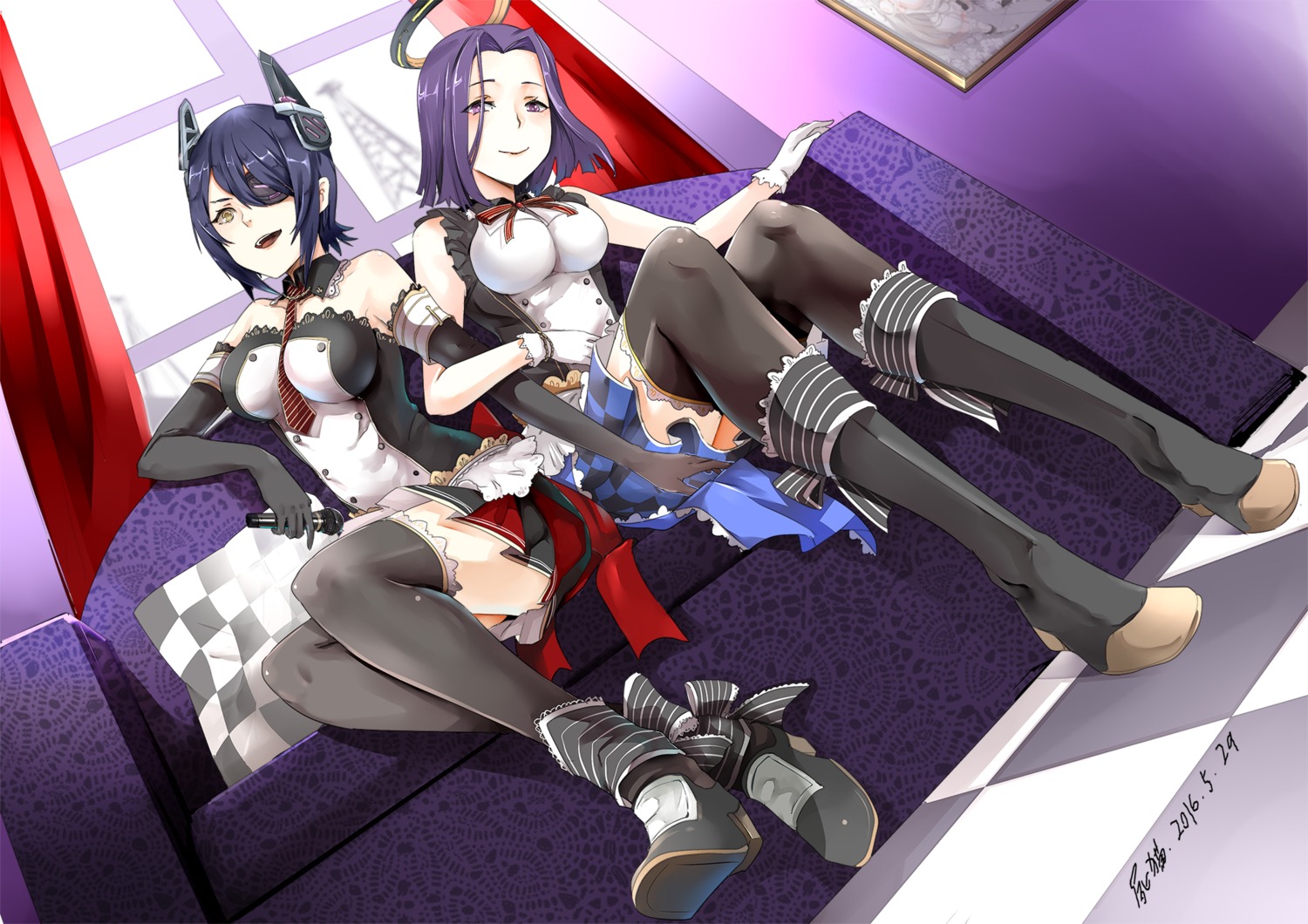 eyepatch, heels, kabaneneko, kantai_collection, tatsuta_(kancolle), tenryuu_(kancolle), thighhighs
