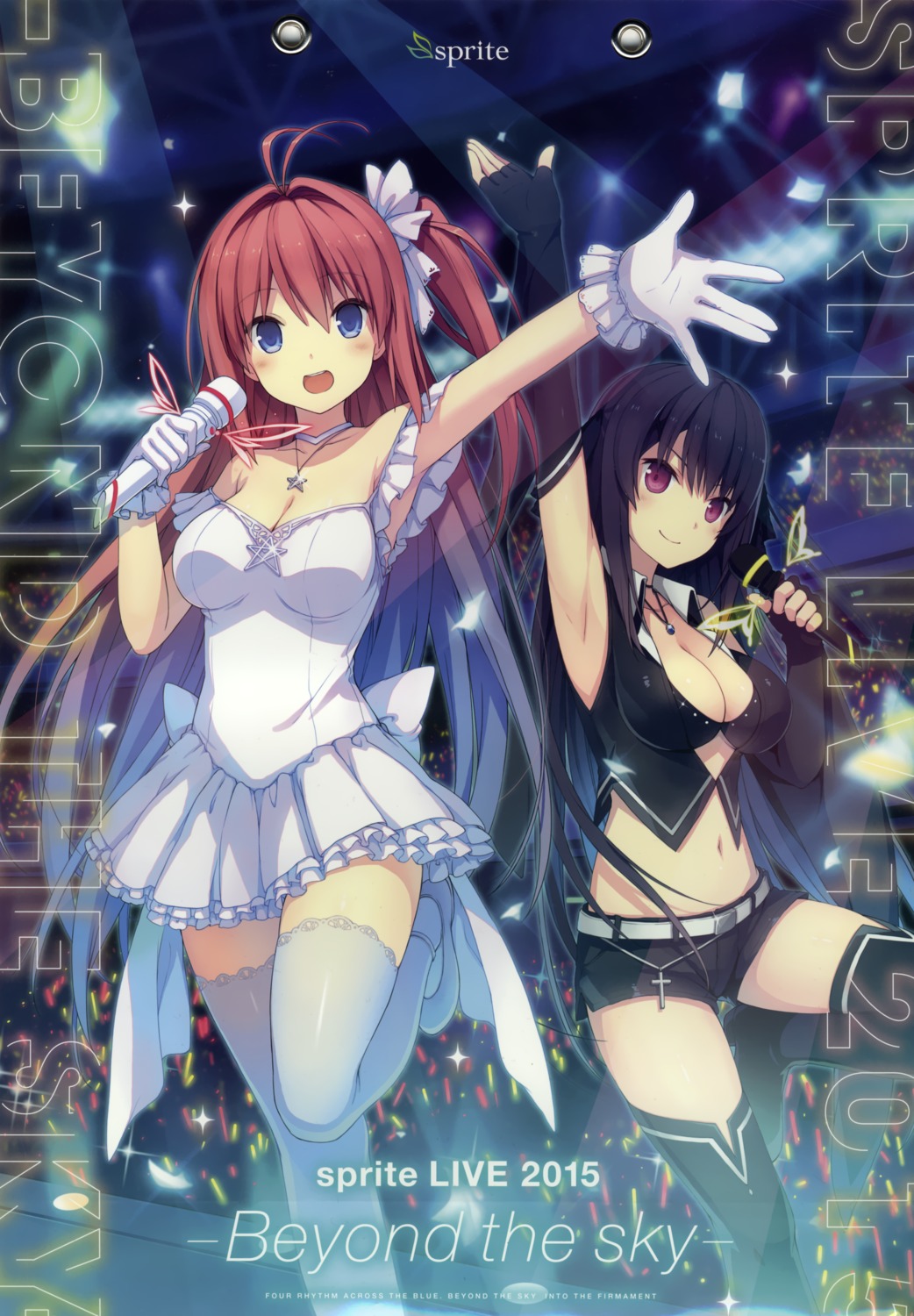 ao_no_kanata_no_four_rhythm, cleavage, crease, dress, heels, kurashina_asuka, sprite, suzumori, thighhighs, tobisawa_misaki