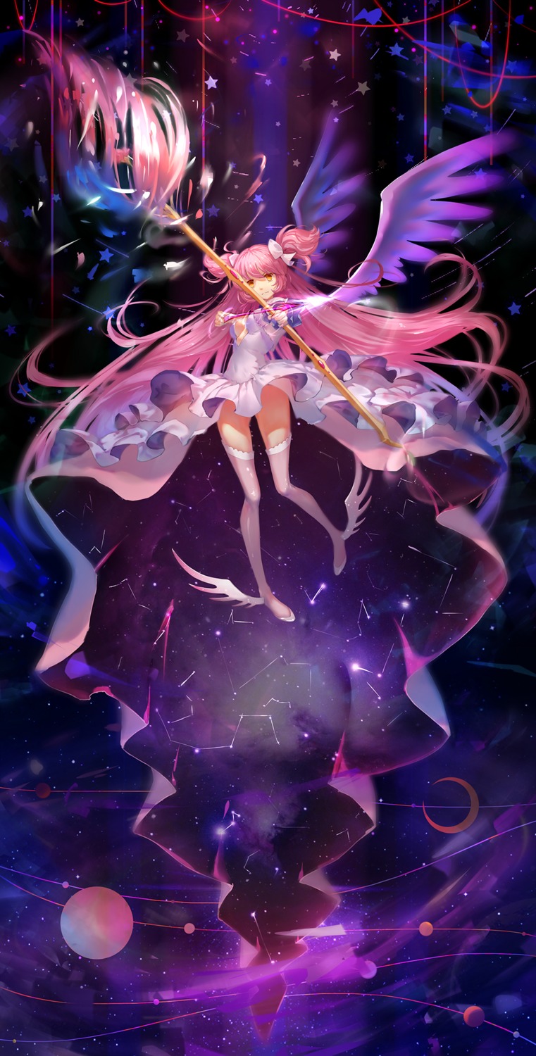 asanogawa_(tutufcc), dress, kaname_madoka, mahou_shoujo_madoka_magica, thighhighs, ultimate_madoka, weapon, wings