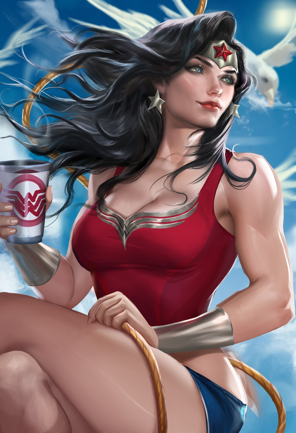 cleavage, sakimichan, wonder_woman, wonder_woman_(character)