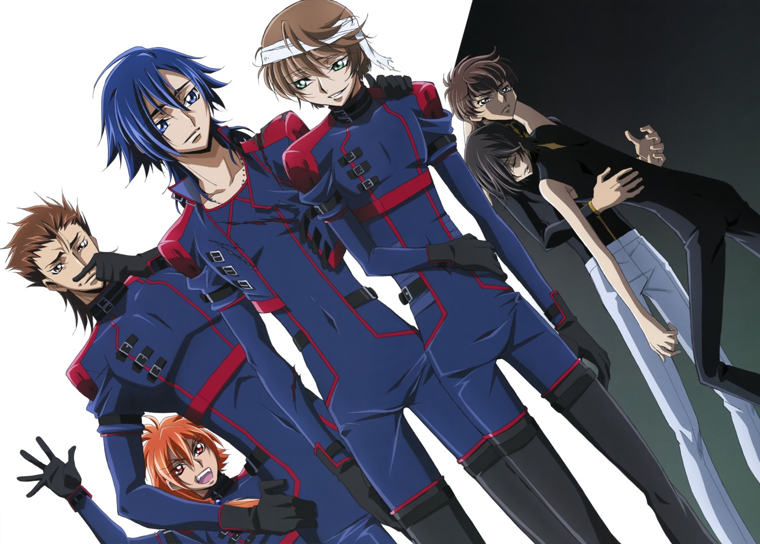 akito_the_exiled, ashley_ashura, bandages, code_geass, hyuuga_akito, kururugi_suzaku, lelouch_lamperouge, naruse_yukiya