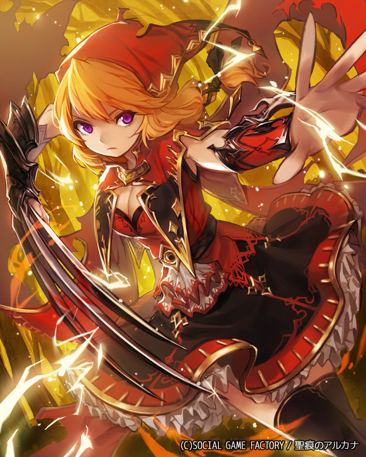 armor, cleavage, dress, lee_hyeseung, seikon_no_arcana, thighhighs, weapon