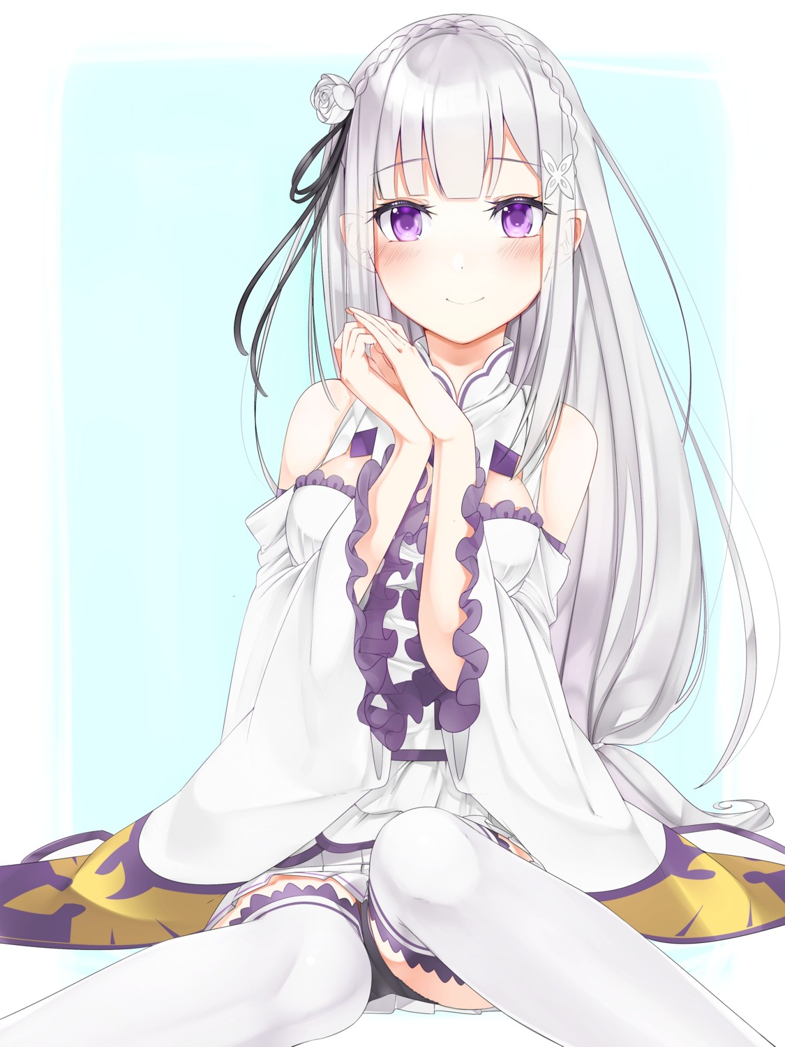 elf, emilia_(re_zero), nezumi_doshi, pantsu, pointy_ears, re:zero_kara_hajimeru_isekai_seikatsu, thighhighs