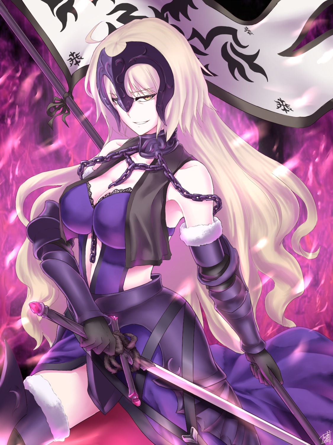 armor, cleavage, fate/grand_order, jeanne_d'arc, jeanne_d'arc_alter_(fate), shao_(newton), sword, thighhighs
