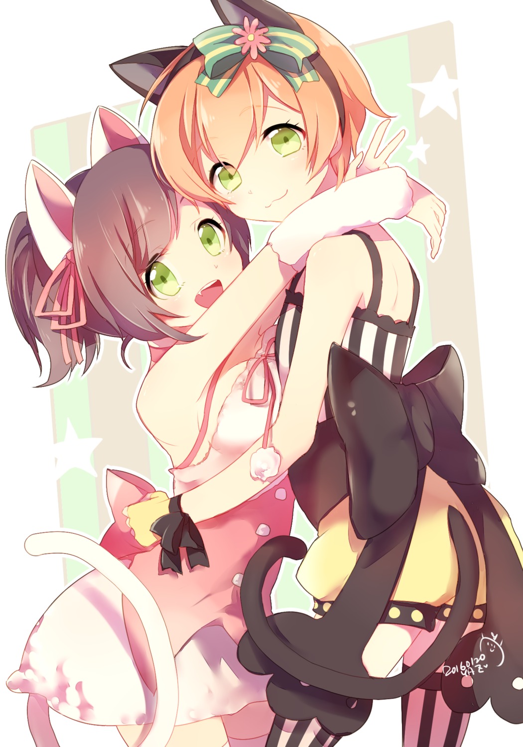 animal_ears, hoshizora_rin, leafwow, love_live!, love_live!_(series), maekawa_miku, no_bra, tail, the_idolm@ster, the_idolm@ster_cinderella_girls, thighhighs